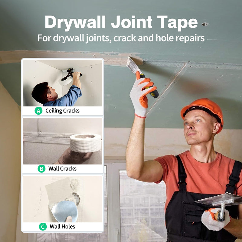 NEZUIBAN Drywall Joint Tape, Fiberglass Mesh Tape for Drywall Repair,1.97“×150 Ft Self-Adhesive Drywall Mesh Tape for Sheetrock Crack Repair 1 pcs (1.97in×150feet)