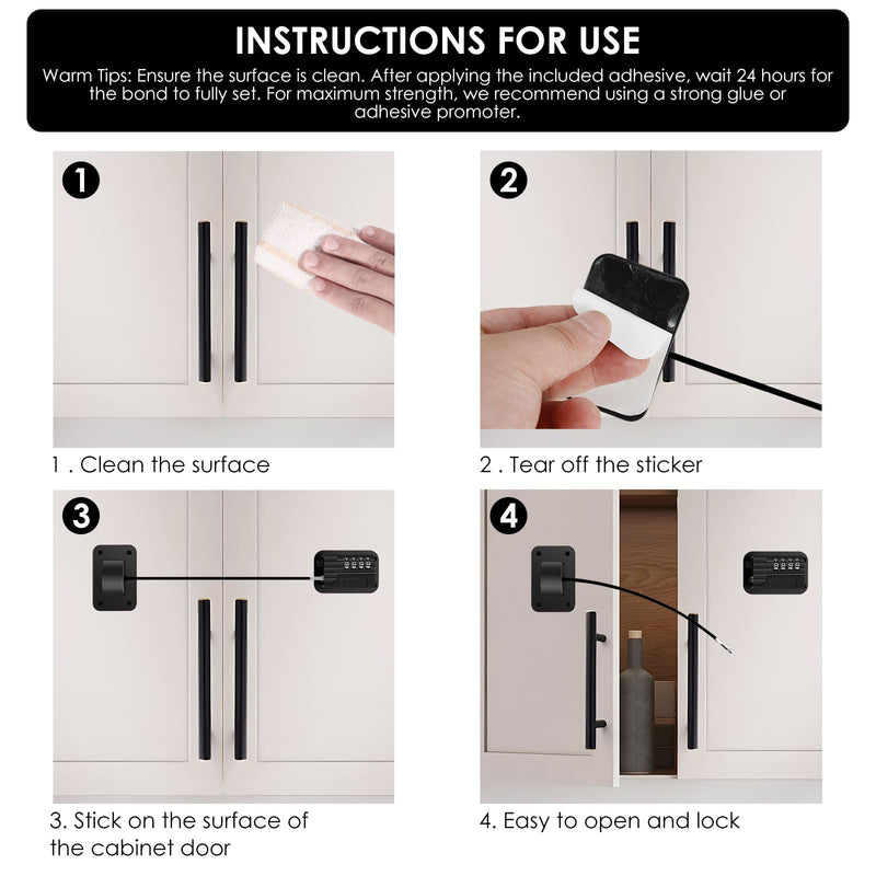 4 Pack Refrigerator Lock, Heavy Duty Refrigerator Locks Kit with Password, Drill-Free Childproof Cabinet Fridge Locks, Safety Freezer Combination Lock for Refrigerator Cabinets Drawers Window, Black Black - 4 Pack