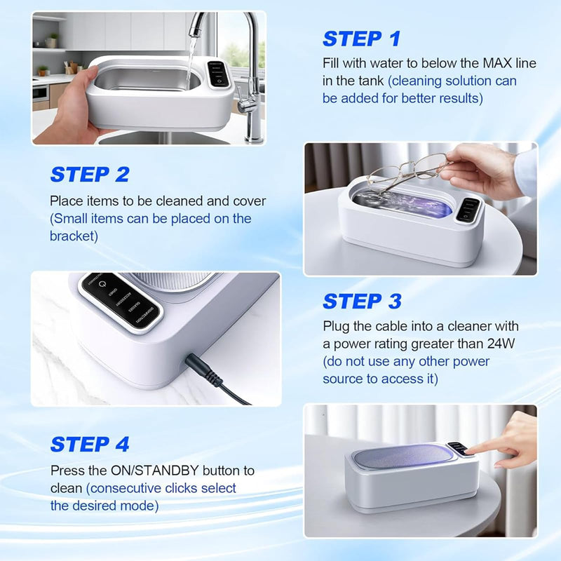 Ultrasonic Jewelry Cleaner Machine: 48KHz Ultra Sonic Cleaner for Jewelry,Rings,Eyeglass,Dentures,Watch Band with 4 Cleaning Modes,350ML 304 Stainless Steel Tank,Gift for Wife,Mom,Daughter