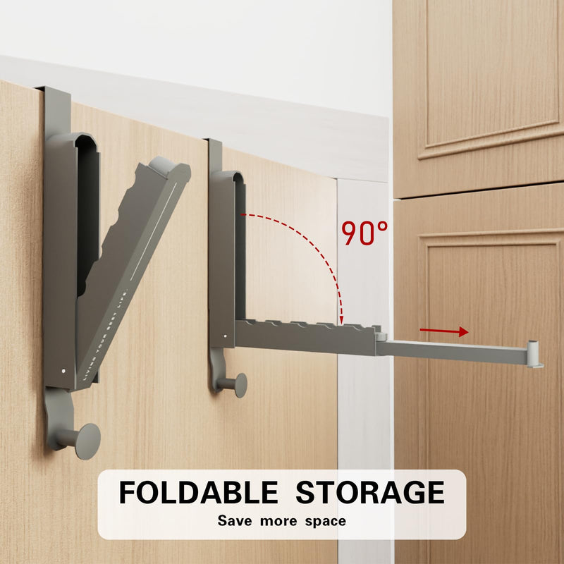 Over The Door Drying Rack, Foldable Portable Over The Door Hooks Hanger with Towel Racks for Coat Clothes Laundry Bathroom Bedroom Travel Hangers (Space Grey, 1 Pack) Space Grey