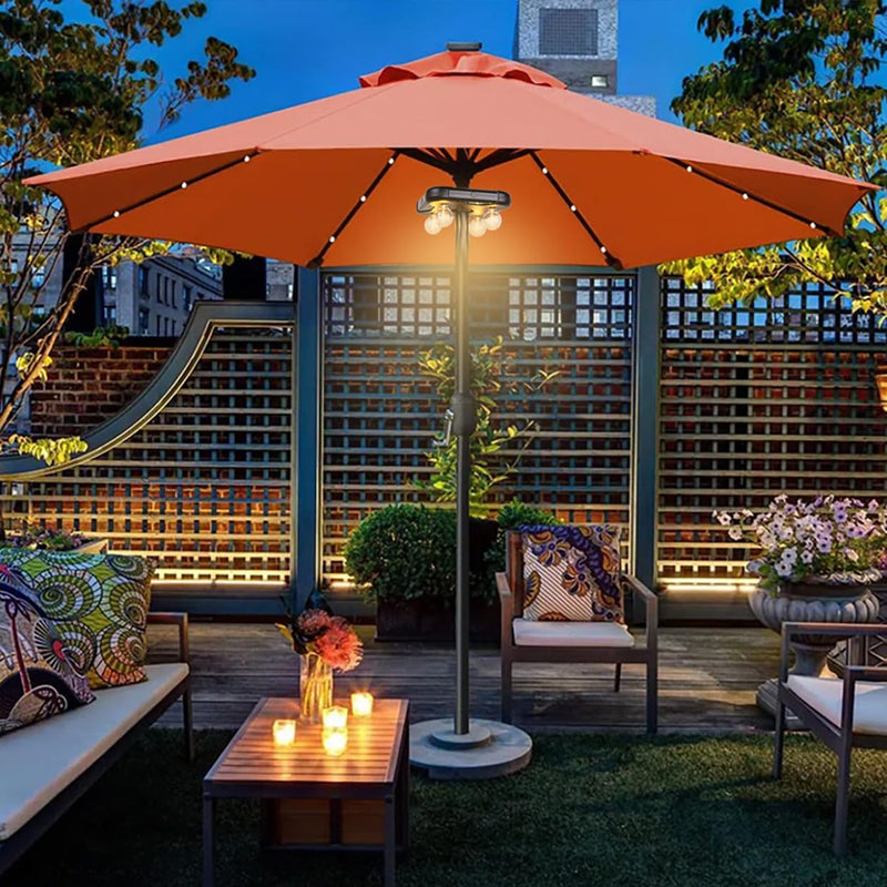 Umbrella Lights Outdoor Patio, Battery Operated Patio LED Umbrella Light with G40 Bulbs, 3 Brightness Cordless Umbrella Pole Lights for Backyard Umbrellas Camping Tents BBQ or Indoor Use 4 Bulbs Umbrella Lights Battery Operated