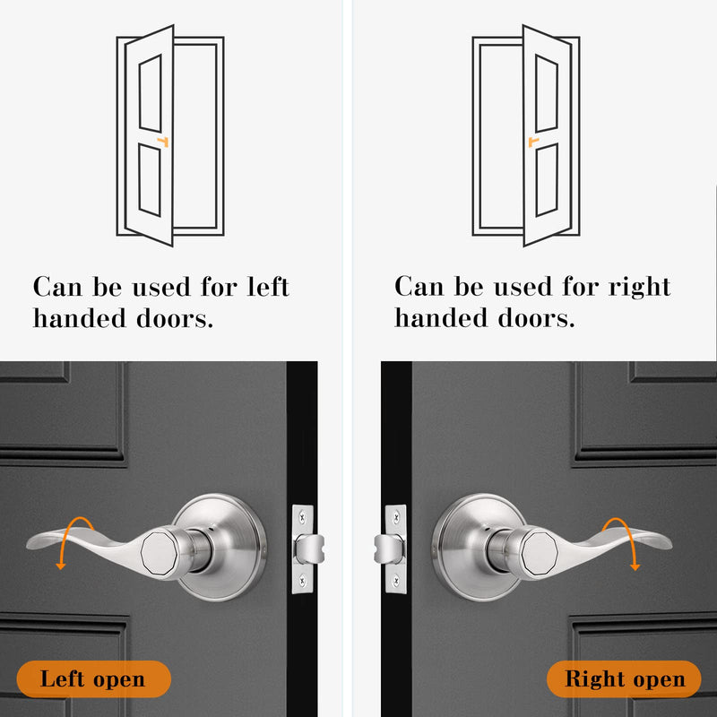 Probrico Wave Passage Door Lever Satin Nickel Keyless Handle for Hall and Closet, Interior Non-Locking Leverset 1