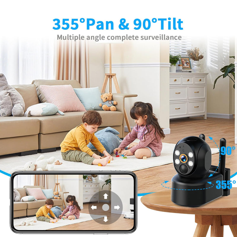 2K Solar Security Camera Wireless Outdoor,WiFi Cameras for Home Security Battery-Powered,Compatible with Alexa,360°PTZ Full Color Night Vision,PLR Alarm,2-Way Audio,Cloud/SD Storage 1PACK
