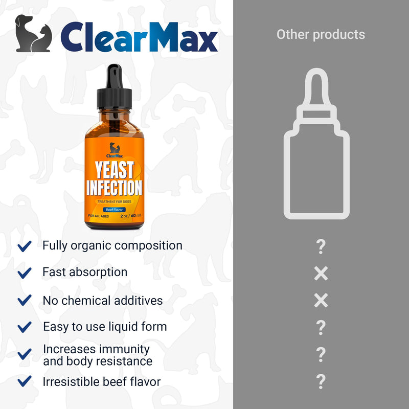 Yeast Infection Treatment for Dogs Soothes Itchy Ears and Irritated Skin – Helps with Allergies, Redness & Maintains Gut Work – Liquid Yeast Infection Drops for Dogs with Natural Beef Flavor – 2 Oz 2 Fl Oz