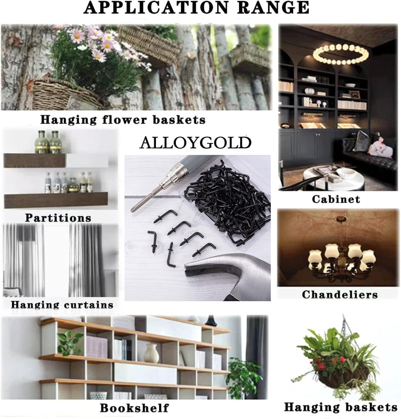 30Pcs Gun Black 2 Inch L Shape Screw Hooks L Shape Hooks 7 Shape Right Angle Medal Hooks, for Home/Workplace/Office
