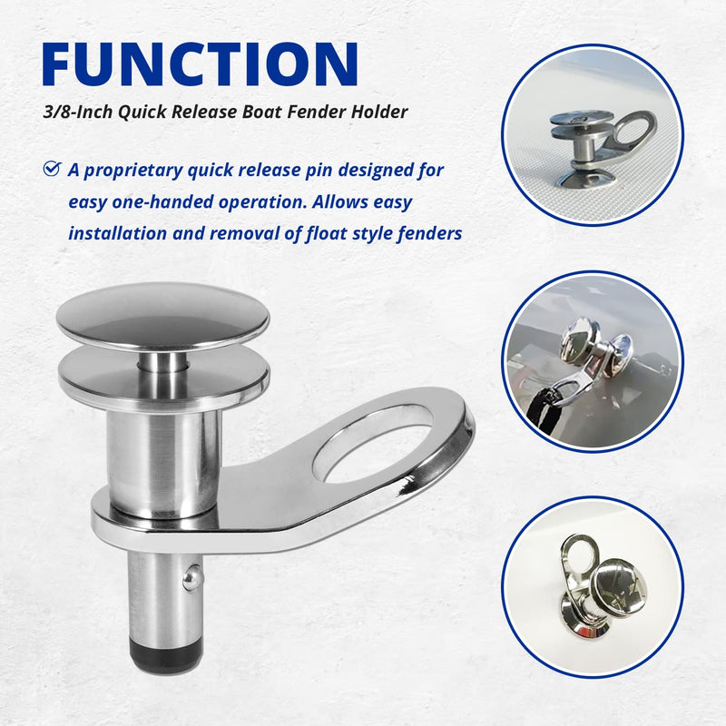 3/8" Quick Release Boat Fender Holder or Receiver - Marine Stainless Steel Boat Fender Holder Mount Cleat Hook or Receiver Set 3/8-inch Holder