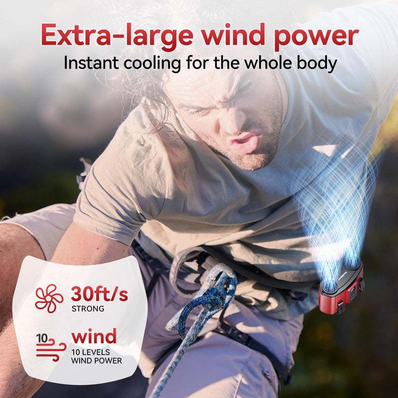 24000mAh Portable Waist Fan, Dual Waist Fan, USB Rechargeable Clip On Belt for Working, Dual Air Ducts Motors, 10 Speeds & 40H, Wearable Neck Fan Cooling for Camping, Outdoor, Travel (Red) Red 24000mAh
