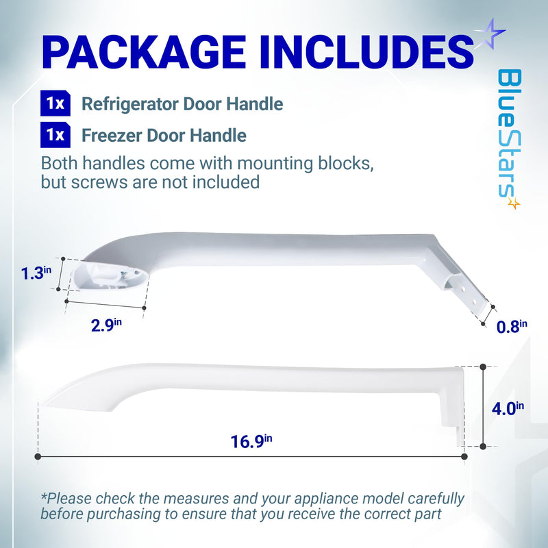 BlueStars 5304486359 5304506469 Refrigerator Door Handle Set - Compatible with Frigidaire Freezers - Replace Parts 5304504507, 242059501, 242059504 - Pack of 2 White