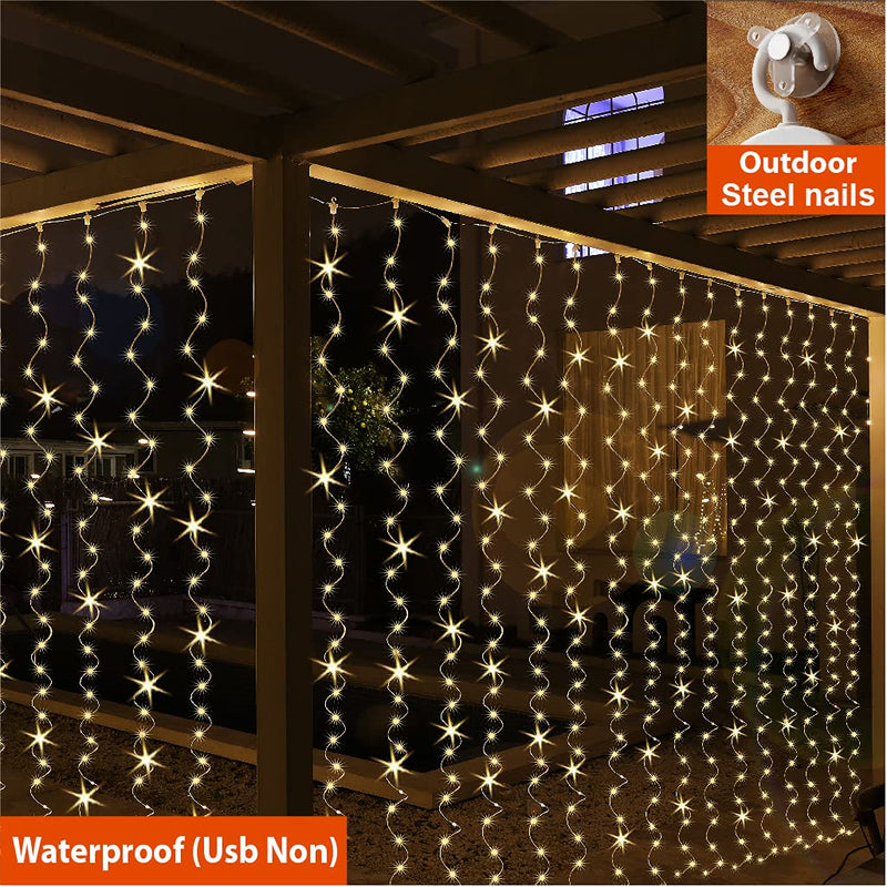 ZSJWL 300 LED Curtain Fairy Lights with Remote, 8 Modes 9.8 × 9.8 Ft, USB Plug in Copper Wire String Lights for Bedroom Window Chrismas Wedding Party, Warm White 1