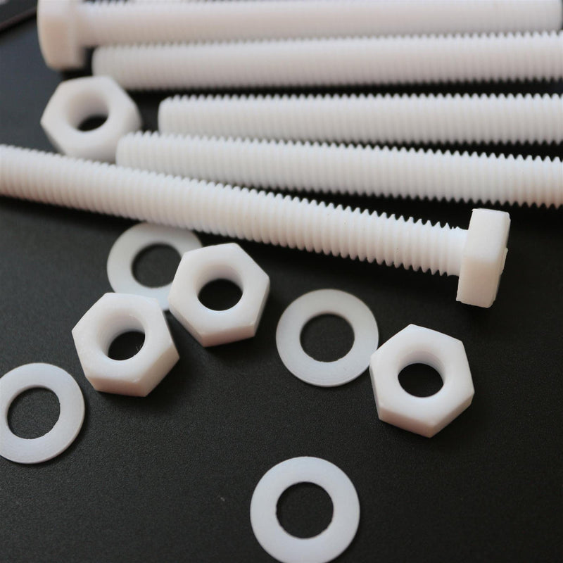 5X Natural PTFE Hex Head Plastic Screws & Bolts M6 x 60 mm, Nuts & Washers