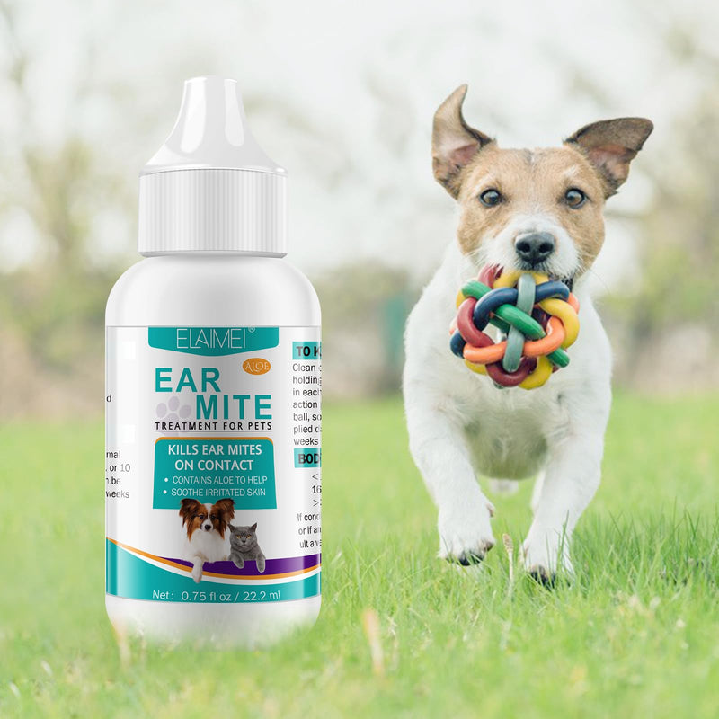 Ear Mite Treatment for Dogs and Cats, Dog Ear Infection Treatment, Cat Ear Mite Treatment, Ear Mite Drops Sooths Ears with Aloe, Natural Ear Drops for Dogs, 0.75 Fl Oz