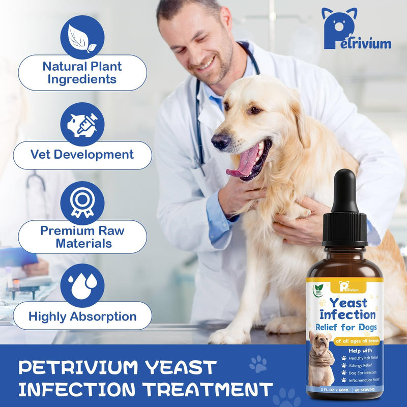 Yeast Infection Treatment for Dog, Natural Dog Yeast Infection Relief for Itchy Skin & Ear - Allergy & Paw Itching, Soothes Irritation & Reduces Inflammation Herbal Dog Supplement Drops 1-Pack