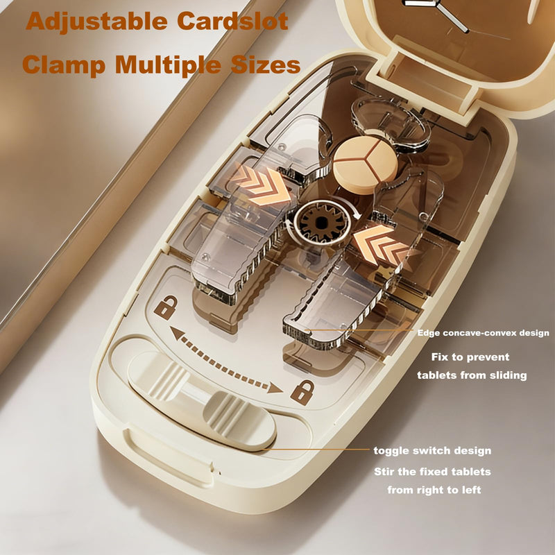 Adjustable 1/4 Pill Cutter Splitter, 1/2 & 1/3 Pill Splitter for Small and Tiny Pills, Hidden Sharp Blade & Dual Fixation Fit for Vitamins, Oval, Long Tablet