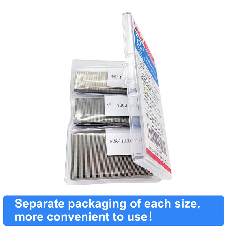 23 Gauge Stainless Steel Pin Nails Headless Pinner Nails (3/8",9/16",3/4",1",1-3/8") Assorted 5 Sizes for Molding Cabinetry Building Assembly (5000) 5000