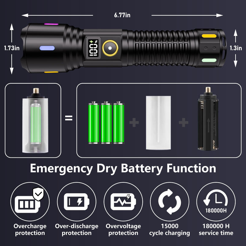 Rechargeable Flashlights High Lumens, 990,00LM LED Super Bright Flash Light, Handheld Tactical Flashlight, Adjustable High Powered Flash Lights, 5-Mode Powerful Linternas for Emergencies Camping