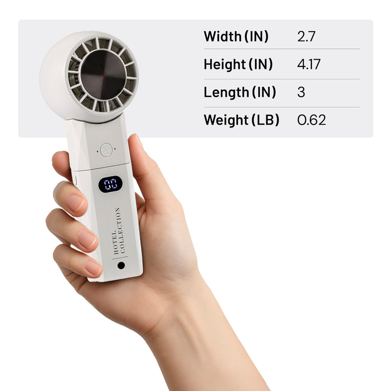 Hotel Collection - Breeze-Pro Handheld Mini Personal Fan, 2-in-1 USB Rechargeable Pocket Device with Power Bank, Portable for Travel, Summer, Concerts, Lash, Make - Up (White) White