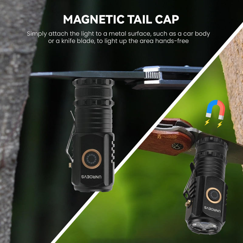 Mini Flashlight 2550 Lumens Rechargeable USB C Charging, Small Flashlights High Lumens 5 Modes, Pocket Flashlight with Clip, Magnetic Flashlight for EDC,Camping, Hiking,Emergency A
