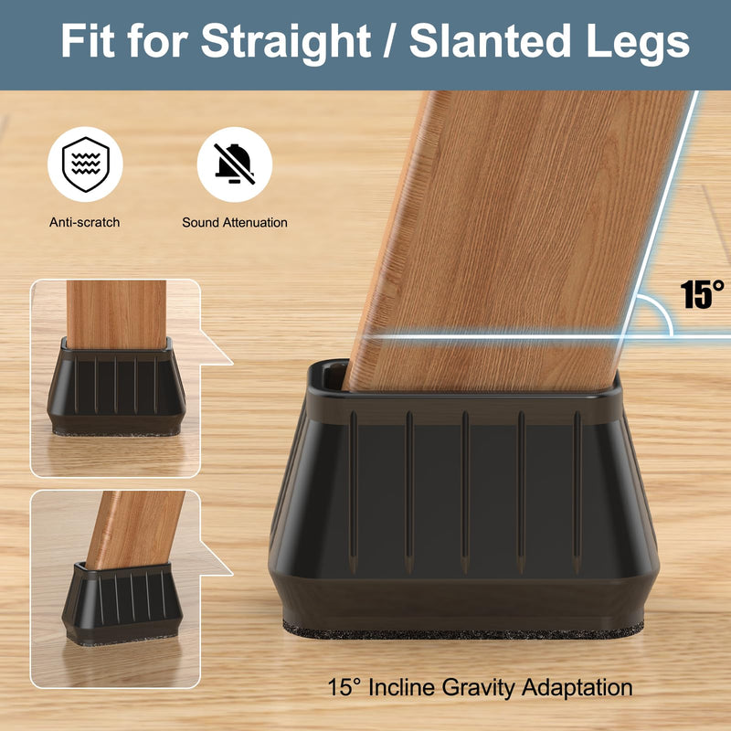 24PCS Rectangular Chair Leg Floor Protectors for Hardwood Floors, Thicken Rubber Chair Leg Cap Covers, Non Slip Furniture Leg Pads to Protect Wood Tile Floors from Scratches and Reduce Noise Black Rectangular L