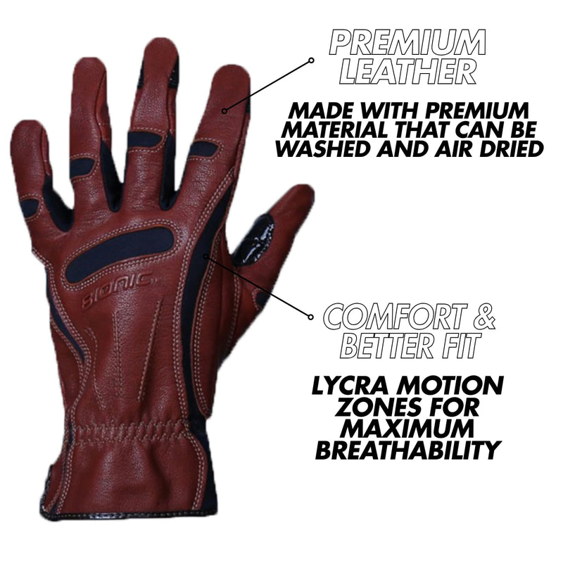 Bionic Gloves Men's Medium Brown Leather Work Gloves with Anatomical Relief Pad System
