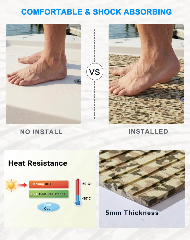 Boat Flooring with 3M Adhesive 94.5"x45.2"/23.6"/16.1" Non-Slip EVA Foam Marine Decking Self-Adhesive Striped DIY Cuttable Mat for Pontoon Yacht Jon Boat Motorboat Jet Ski SUP Paddle Board Trailer 94.5"Lx23.6"W - 15.5sqft Camo Jungle