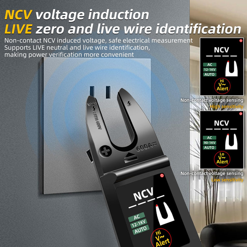 BSIDE Digital Clamp Meter 6000 Counts Multimeter 600A Open Jaw Meter Auto-Ranging Voltmeter Measuring AC/DC Current &Voltage Capacitance Resistance Diode Continuity NCV/Live Wire with Hold Max/Min/Ave