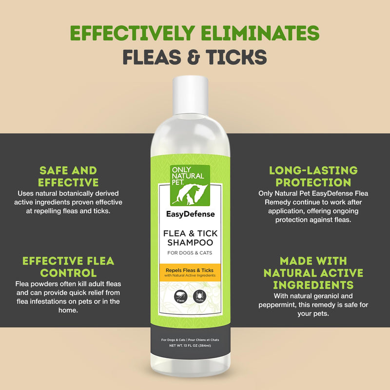 Only Natural Pet EasyDefense Shampoo for Dogs & Cats - Natural Bath Treatment for Pets & can be Used for Kittens & Puppies 4 mos & up, with Geraniol & Peppermint Oil - 13 oz Bottle - PawsPlanet Australia