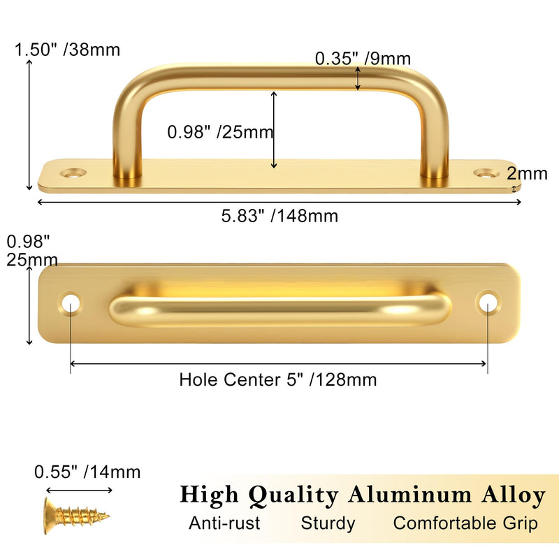 Malimali 4 Pack Gold Barn Door Handles, 5" Hole Center Gate Handle Sliding Door Handles Modern Aluminium Door Pull for Pocket Door Bifold Closet Doors Hardware Replacement 5"/128MM Hole Centers Gold-4 Pack
