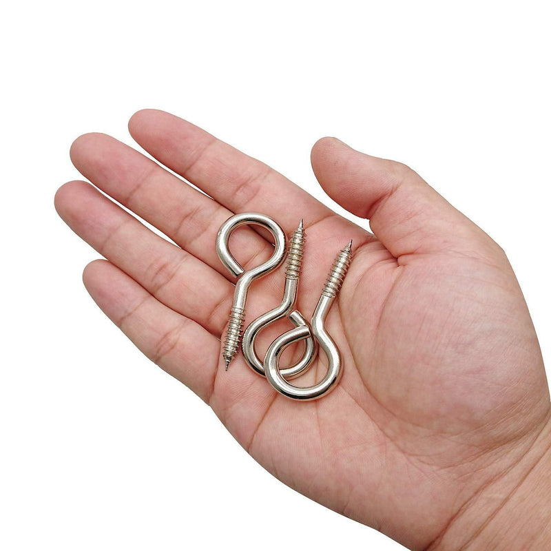 WANBAO 30 Pcs 2 inch Small Screw Eyes Metal Screw Hooks Ring Screws Fasteners Hardware Tools Silver.