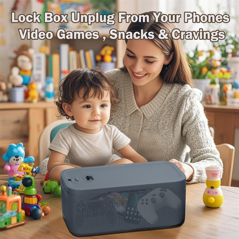 SANIDIKA Lockable Storage Box, Locking Medicine Box, Cell Phone Locked Jail, Food Medical Lockbox, Containers Bin for Personal Refrigerator Home Office Organization Travel Gift,9.25 x 5 x 3.6 (Navy) Navy