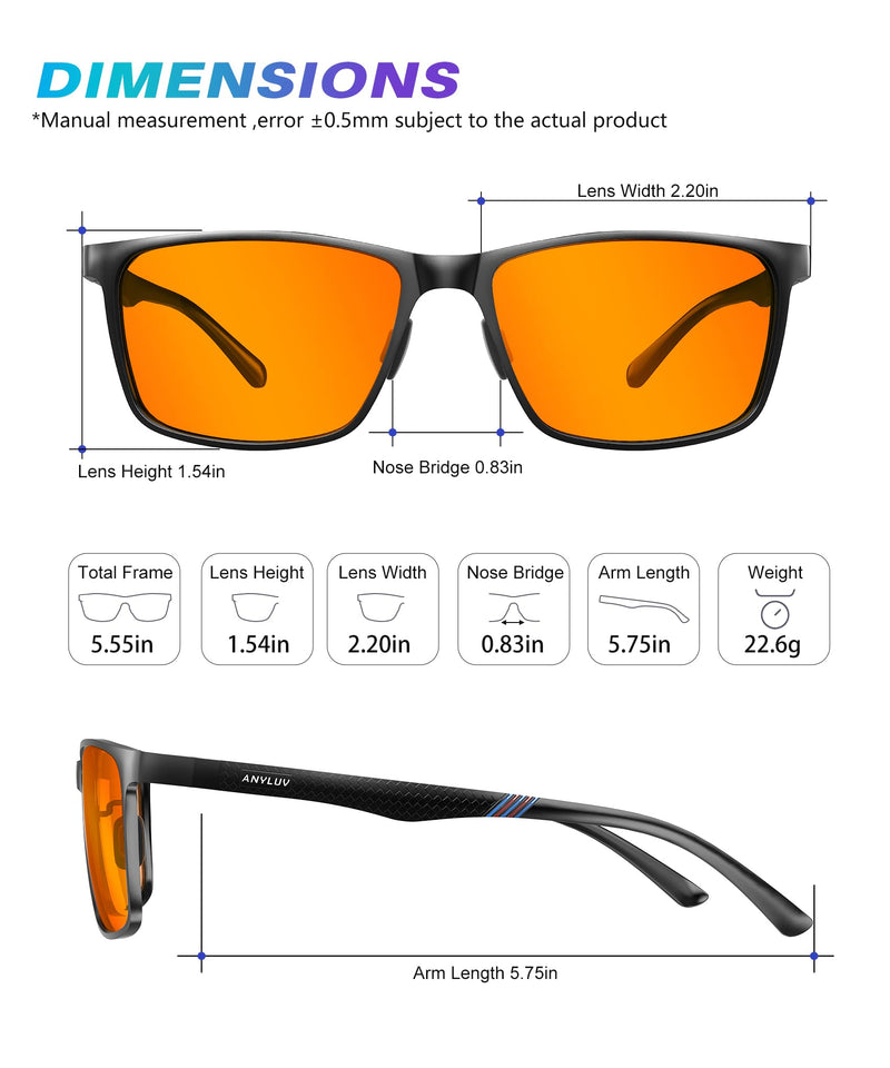 ANYLUV Blue Light Glasses Men, Relieve Eyestrain and Eye Protection, Al-Mg Metal Computer Blue Light Blocking Glasses (Max Protection) 01- Black Orange