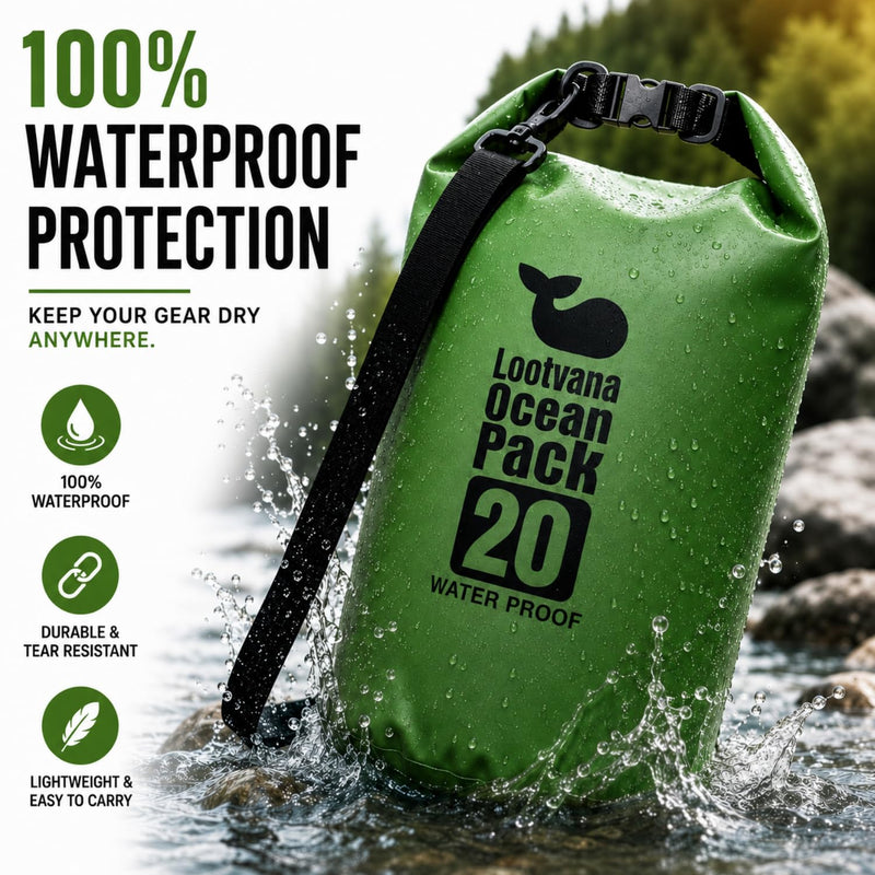 Waterproof Dry Bag with Phone Pouch, 20L Floating Roll Top Dry Sack Backpack for Kayaking, Boating, Paddle Boarding, Beach, Camping & Fishing | Lightweight Marine Gear for Men & Women Forest Green