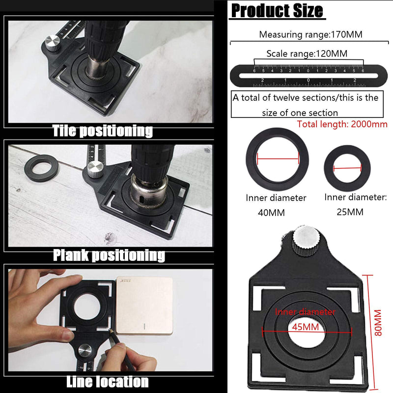 Multi-Angle Measuring Ruler,Multi Angle Tool,12-Sided Angle Measurement,Tile Holes Measure Ruler with 3-Holes Positioning Apertures,Upgrade Multi Angle Ruler/Metal/Black 12 Sections-3 Holes