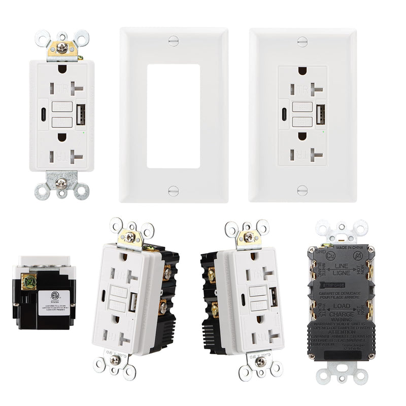 GFCI Outlet with USB in-Wall,20A Self-Test with LED Indicator Tamper Resistant DC5V 4.8A Charger Outlet with USB Type A & TypeC,White 20A_USBA&C