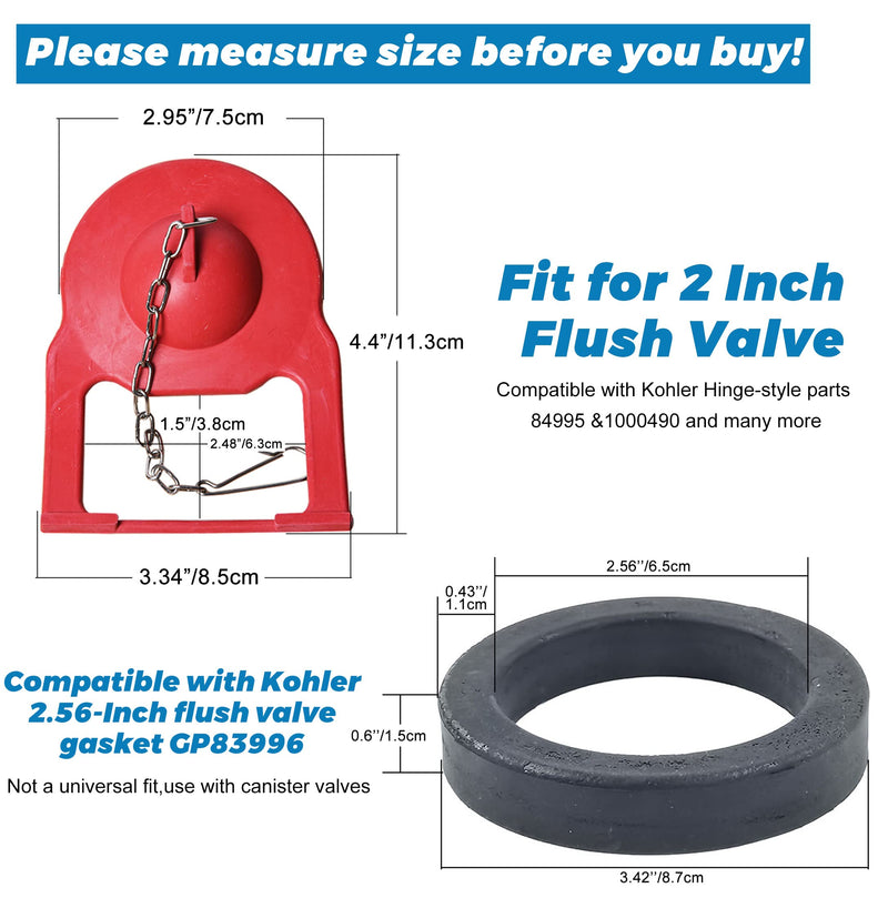 Toilet Flapper Replacement with Toilet Flush Valve Seal Gasket Compatible with Kohler Parts 84995 and 1000490 Flapper Replacement and Kohler GP83996 Gasket, 2.5 Inch ID - 2.56", OD - 3.4" Flush Valve Seal Gasket