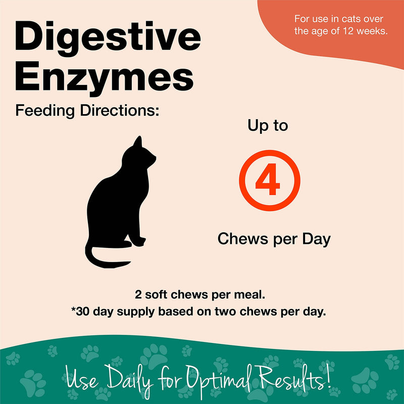 NaturVet – Digestive Enzymes For Cats Plus Probiotics – 60 Soft Chews – Helps Support Diet Change & A Healthy Digestive Tract – Aids in the Absorption of Vitamins & Minerals – 30 Day Supply 60ct - PawsPlanet Australia