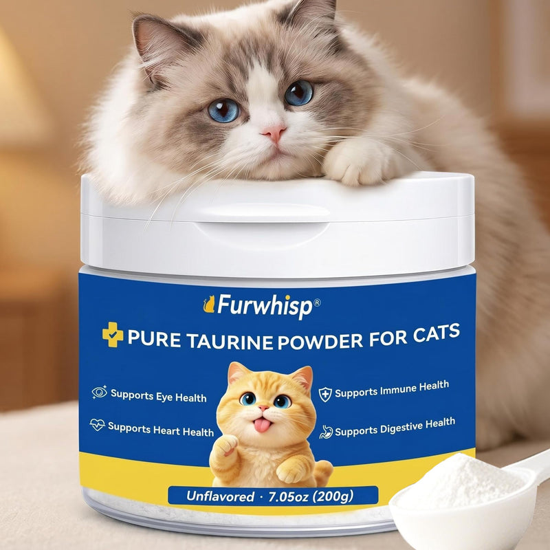 Taurine for Cats – No Additives, Essential Amino Acid for Heart & Vision, Easy Mix in Wet/Dry Food,Taurine Powder for All Ages Including Kittens-200g bule