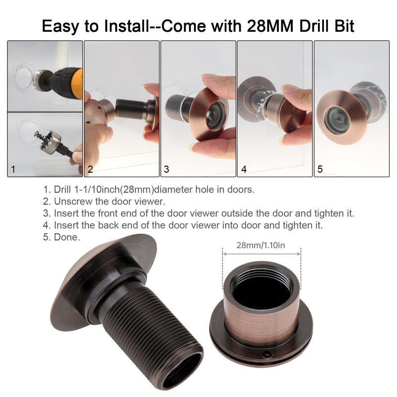 Door Viewer Peephole, Solid Brass 220-degree Peephole with 1-1/10" Drill Bit for 1-21/32" to 2-1/8" Doors, Peep Holes with Privacy Cover (Oil Rubbed Bronze, Top Diameter 1-9/10 inch(47mm)) Top Diameter 1-9/10 inch(47mm) Oil Rubbed Bronze