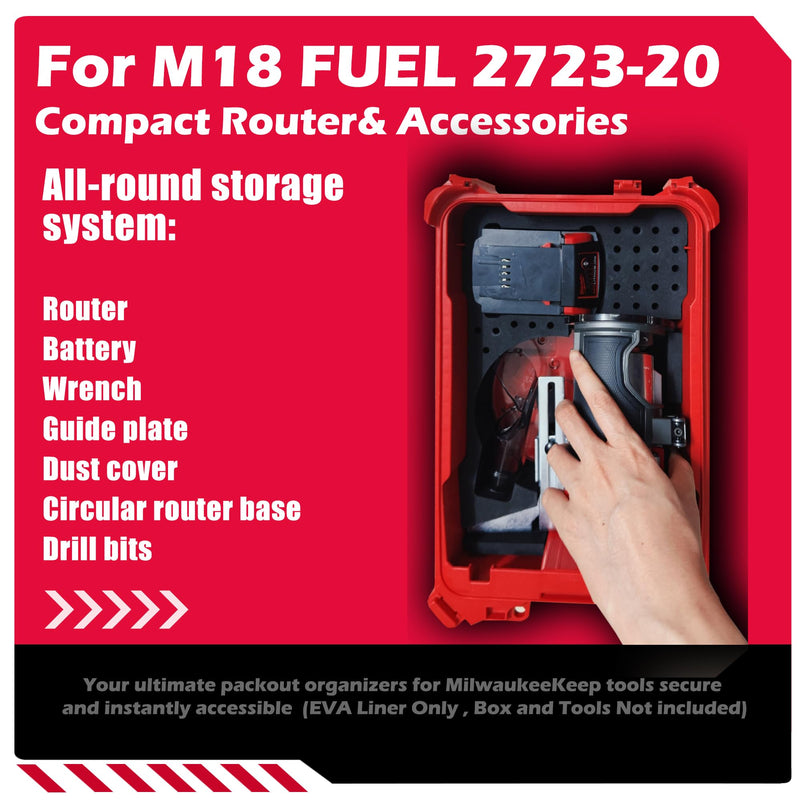 Precision-Cut EVA Foam Insert for Router Storage | Fits Packout Organizer for 48-22-8435 Packout Tool Box | EVA Foam Insert with Accessory Slots | (Tool/Tool Box Not Included) 2723-20