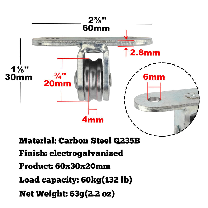 GBGS 8 Pcs 3/4" Small Pulley Block,Single Bearing Silent for 1/8" Cord,Max Load 130 lb