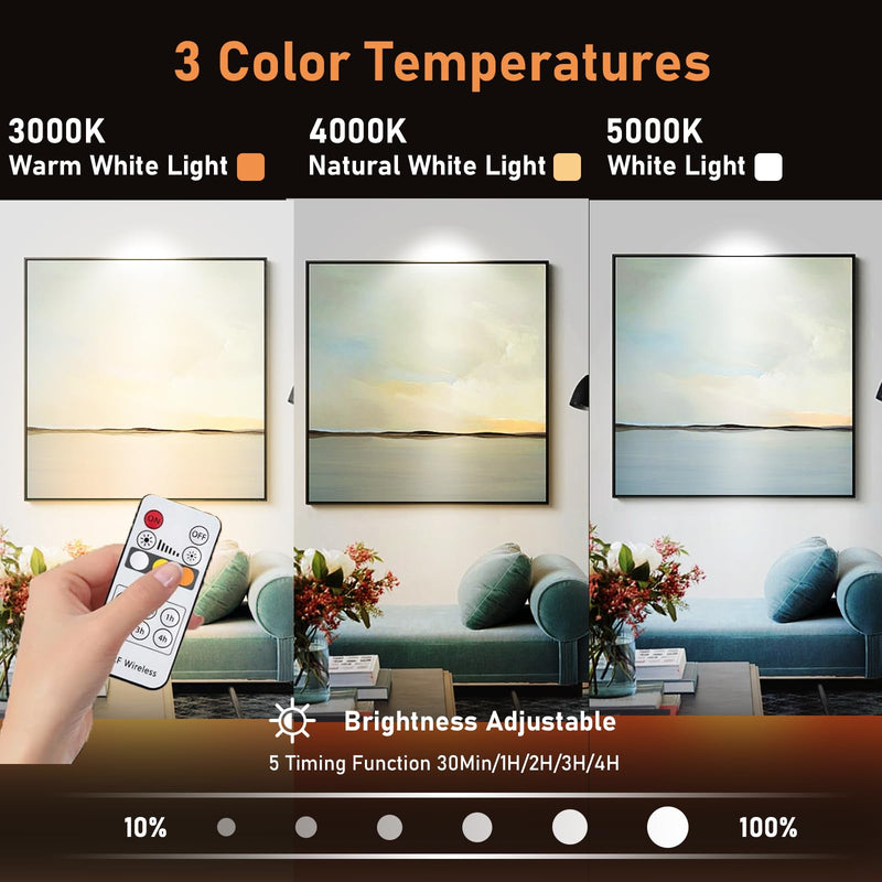LED Wireless Spotlights with Remote Up Lights Indoor Dimmable Picture Light Battery Operated with Timer, Rechargeable Spot Lights Accent Uplighting for Plant Wall Art Dartboard White