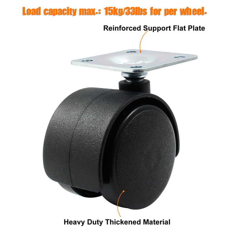 4pcs 1.5 Inch Swivel Caster Wheels, Black Nylon Plate Caster Wheels, Heavy Duty Swivel Plate Casters Wheels Replacement for Furniture, Cart, Cabinet, Shelf
