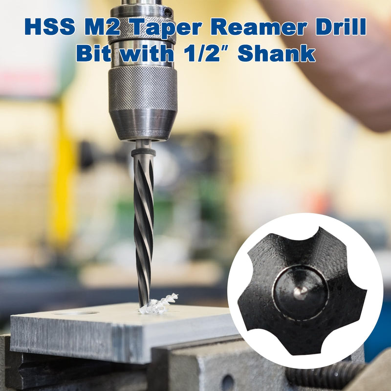 Rocaris 1/2" M2 HSS Taper Chucking Reamer Drill Bit, Taper Reamer Drill Bit for Steel, Alloy, Aluminum, Wood, Plastic 1/2 in