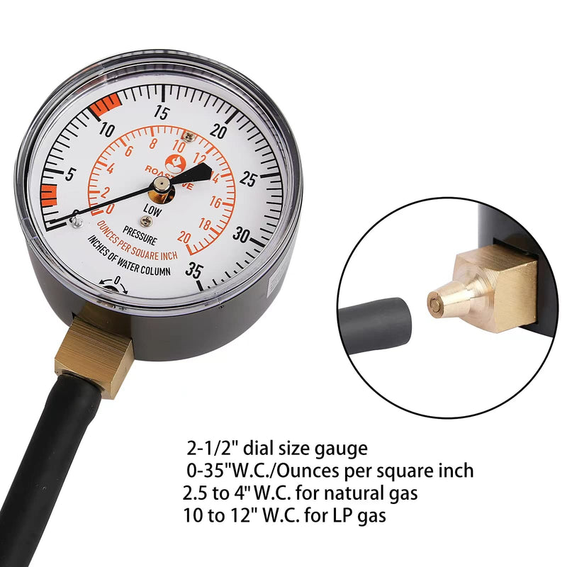 Roastove Natural Gas or LP Gas Manifold Pressure Test Kit, LP Gas Pressure Tester, Natural Gas Meter, 0-35" W.C 0-35inH2O test kit