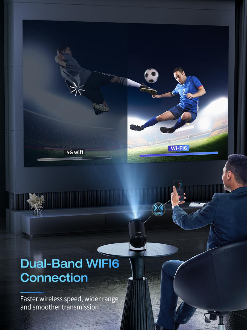 CLOKOWE Projector with WiFi and Bluetooth, 4K FHD 1080P Supported, Portable Outdoor Movie Mini Projector, Auto Keystone, Compatible with iOS/Android/HDMI/TV Stick/Windows T08