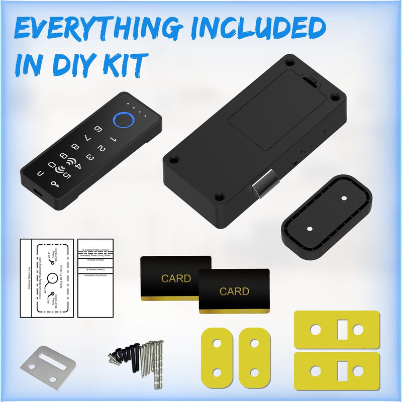Smart RFID Fingerprint Lock - Cabinet Drawer Lock with Key Cards, Digital Electronic Biometric Bluetooth Child Safety Cabinet Code Lock Liquor File Desk Cupboard Kitchen Liquor Drawer Silver Horizontal