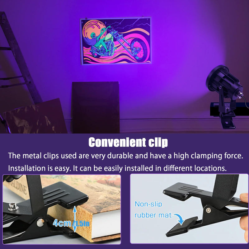 Black Light 13W 6ft UV Light Lamp, IP65 Clip on Lamp UV Resin Lights, for Fluorescent Tapestry Poster Body Paint Glow Party (1) 1