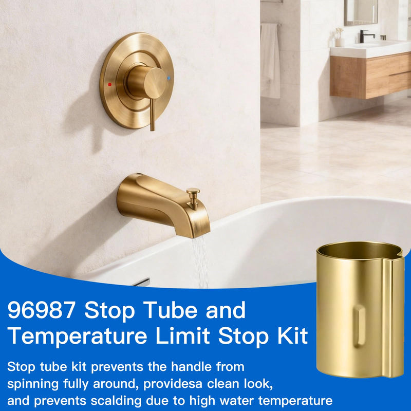 Stop Tube and Temperature Limit Stop Kit Replacement for 96987, Compatible with Moen Posi-Temp 1 Handle Tub/Shower Faucet Valve Cartridge,Brushed Gold