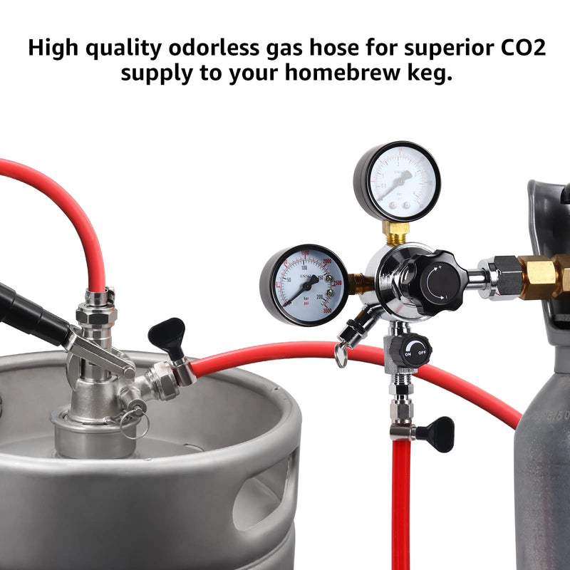 10ft Beer CO2 Gas Line Tubing for Kegerator ID 5/16" Keg Gas Line Red PVC CO2 Gas Hose with OD 5/16" Barb Fittting for Draft Beer Home Brewing 10ft Gas Line with Barb Fitting