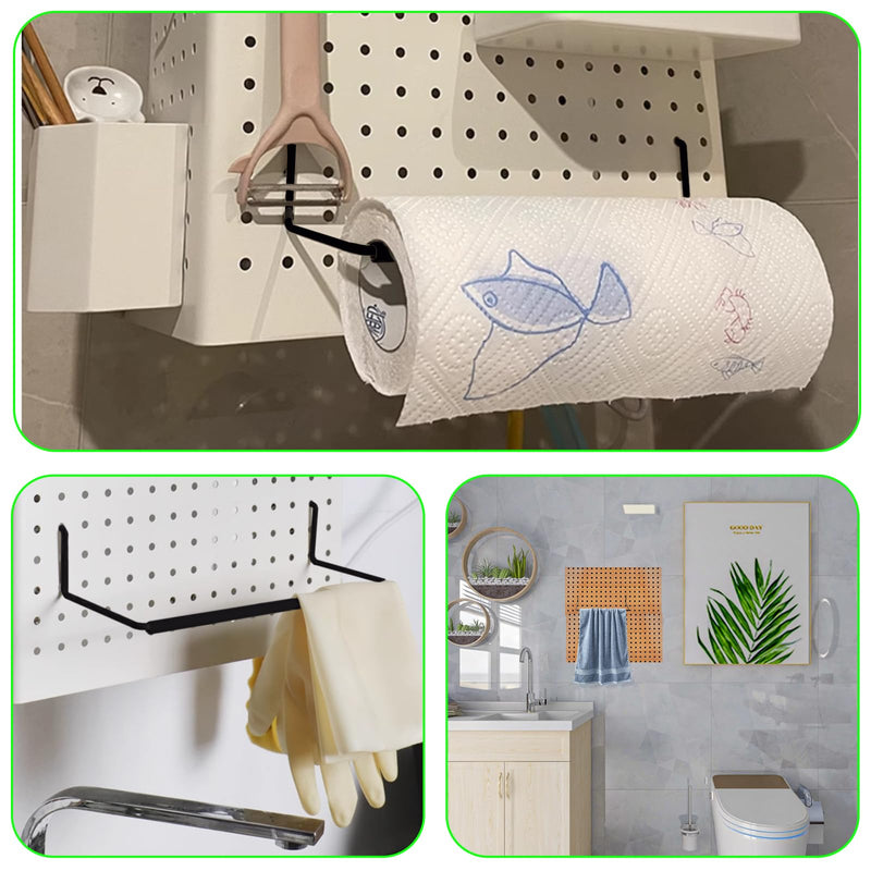 AccEncyc 4 Pack Pegboard Towel Holder Pegboard Hooks for Paper Towels, Kitchen Towels, Stickers, Tapes Great Peg Board Organizer Accessories for Workshop, Garage, Kitchen 4 Pcs