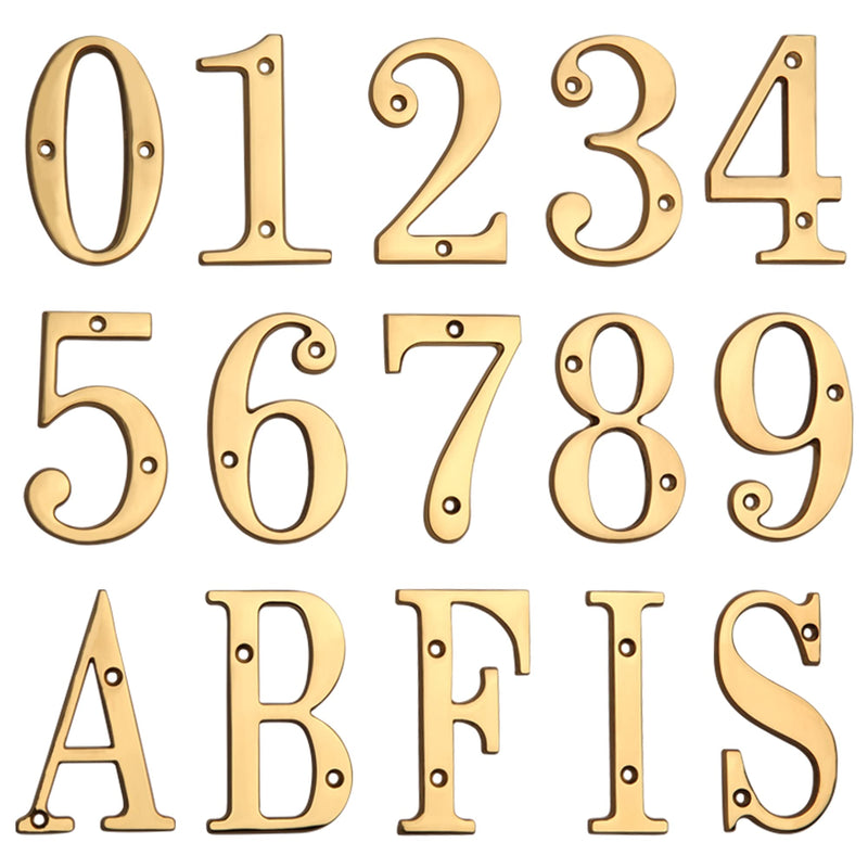HASWARE House Number Sign 4 inch (10 cm) Polished Brass Finish Stylish Curvy Modern Door Numbers Signage Plaque Street Home Address Numerals(1, Brass) 1